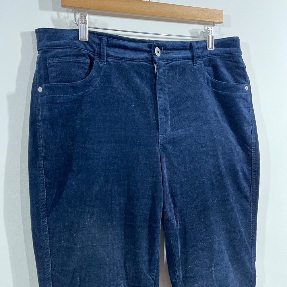 J. Jill Preppy Boho Navy Mature Corduroy Pants Womens 12 Stretch Straight Leg